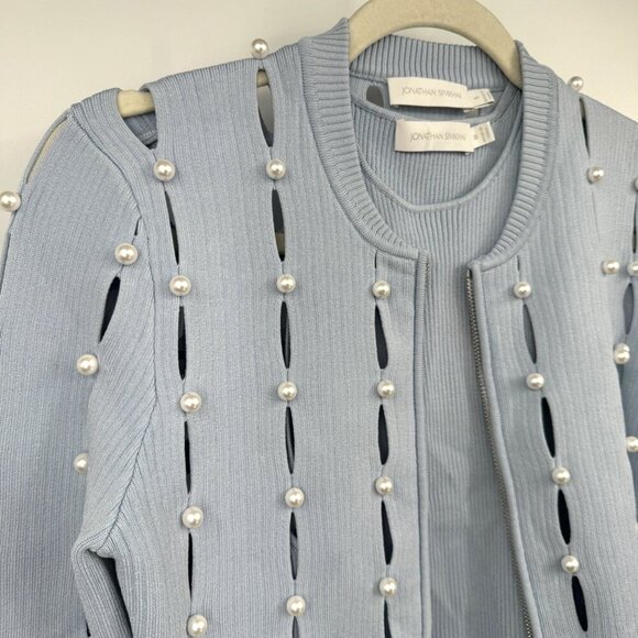 Jonathan Simkhai Blue  Samia Compac Rib Cardigan and matching tank woman’s small - Picture 5 of 15